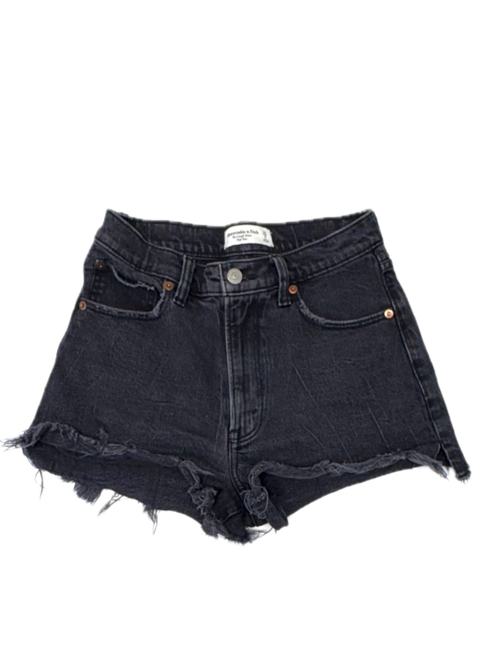 Abercrombie & Fitch Distressed High Rise Cutoff Denim Mom Shorts Washed Black 25